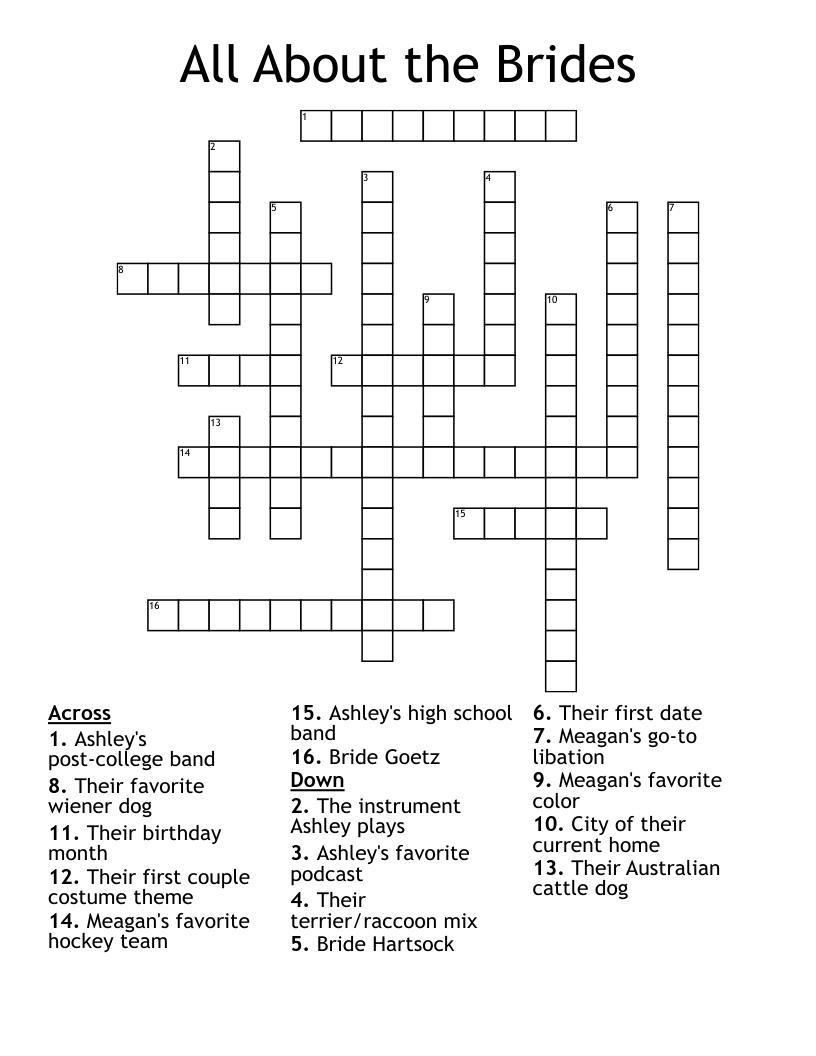 All About the Brides Crossword