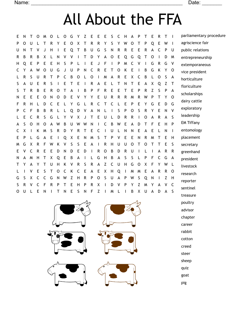 All About the FFA  Word Search