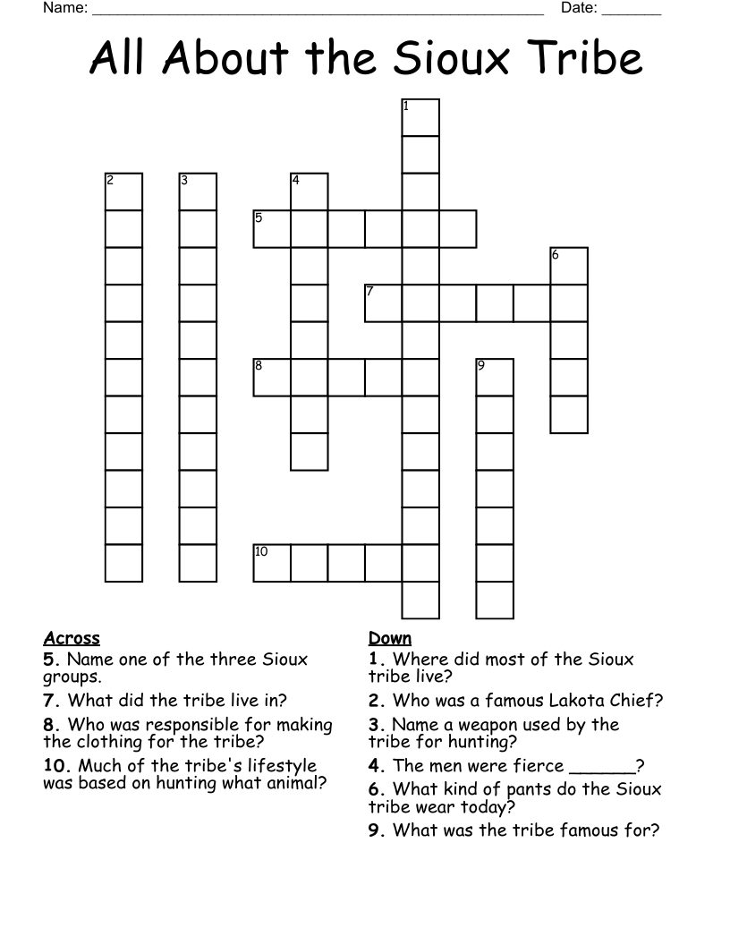 All About the Sioux Tribe Crossword