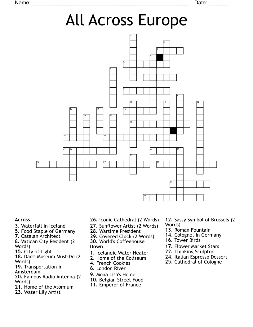 All Across Europe Crossword