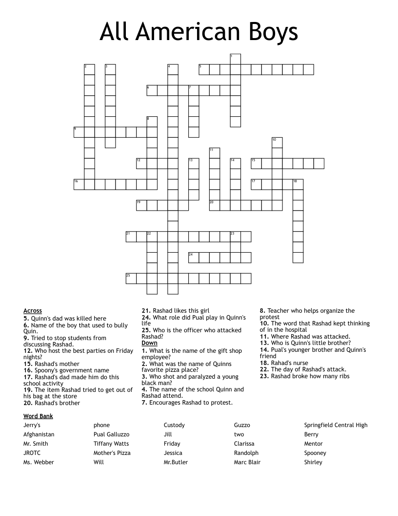 All American Boys Crossword