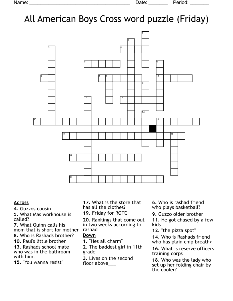 All American Boys Cross word puzzle (Friday)