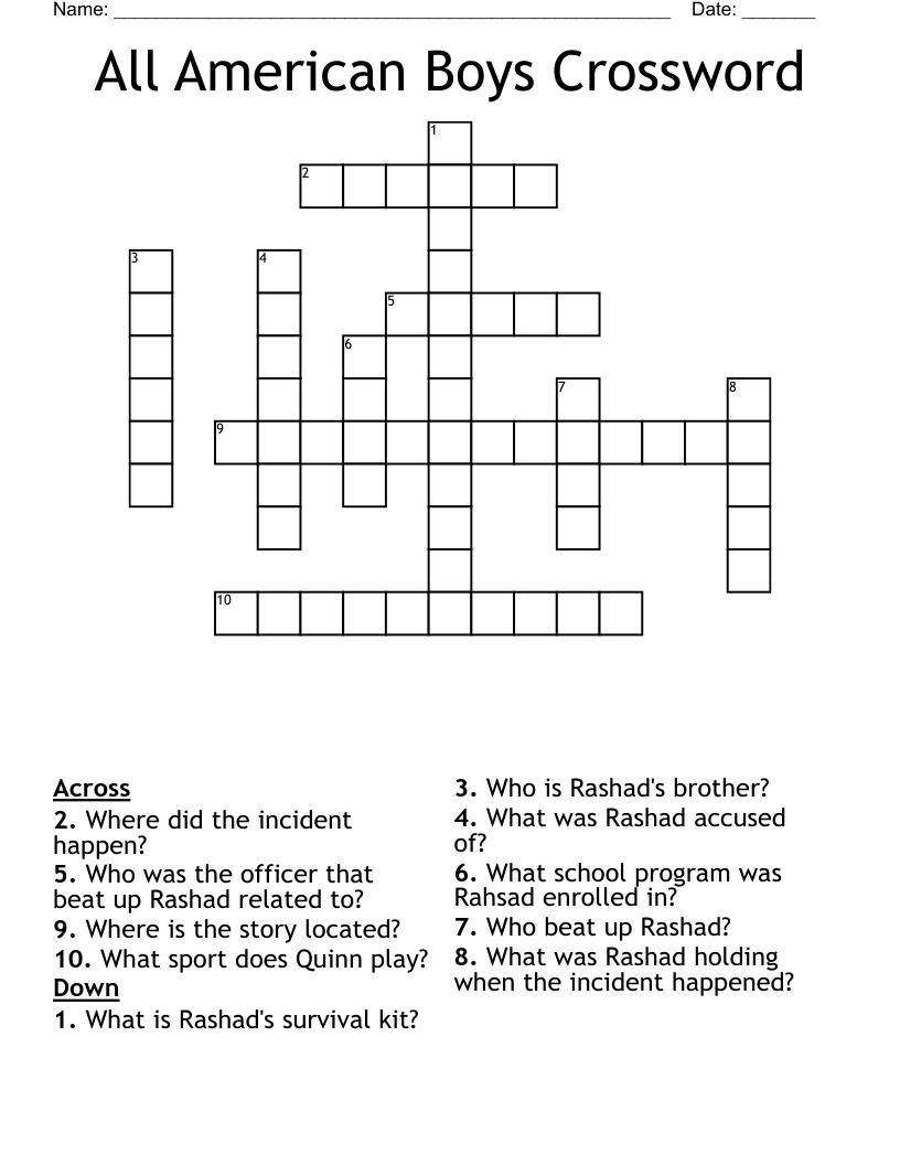 All American Boys Crossword