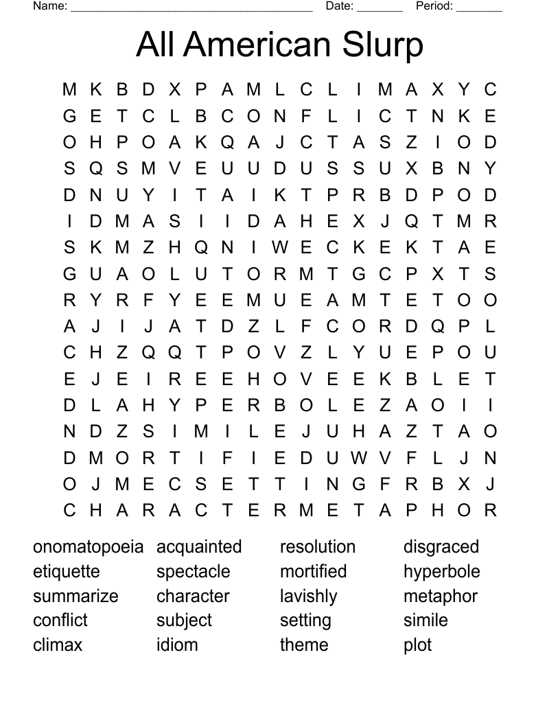 All American Slurp  Word Search