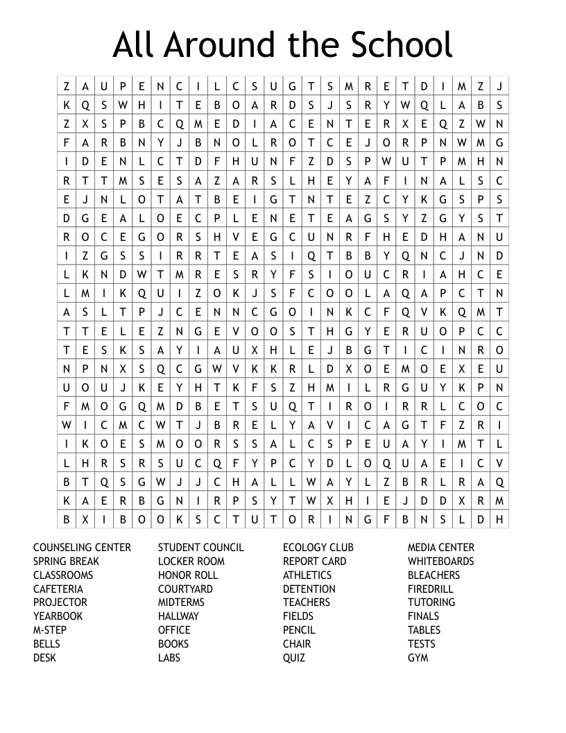 All Around the School Word Search