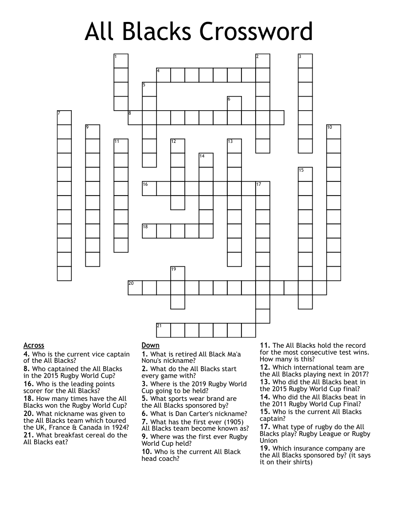 All Blacks Crossword