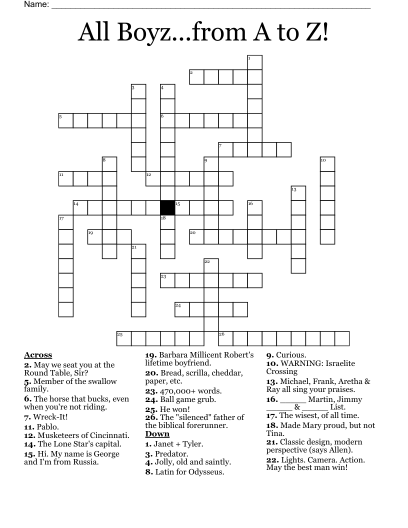 All Boyz...from A to Z! Crossword