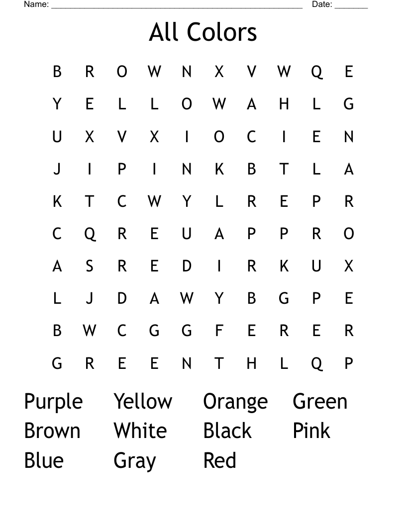 All Colors  Word Search