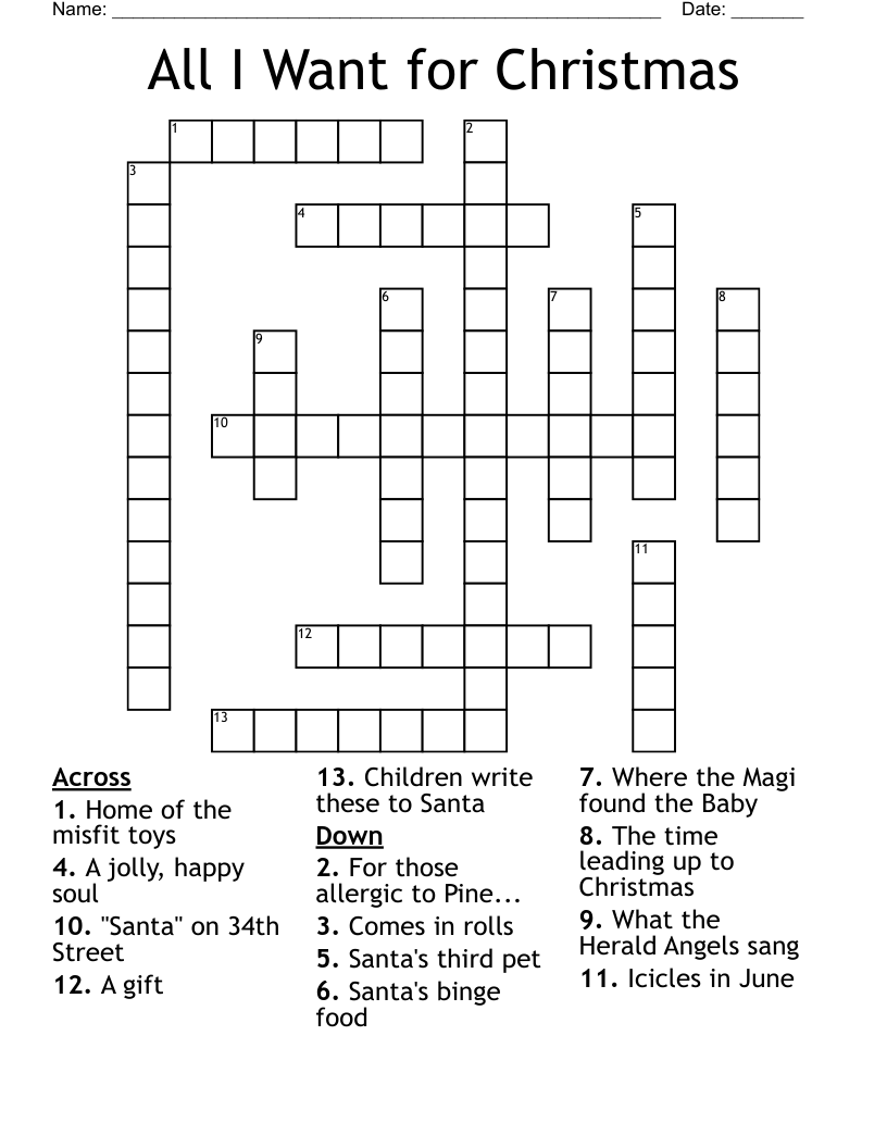 All I Want for Christmas Crossword