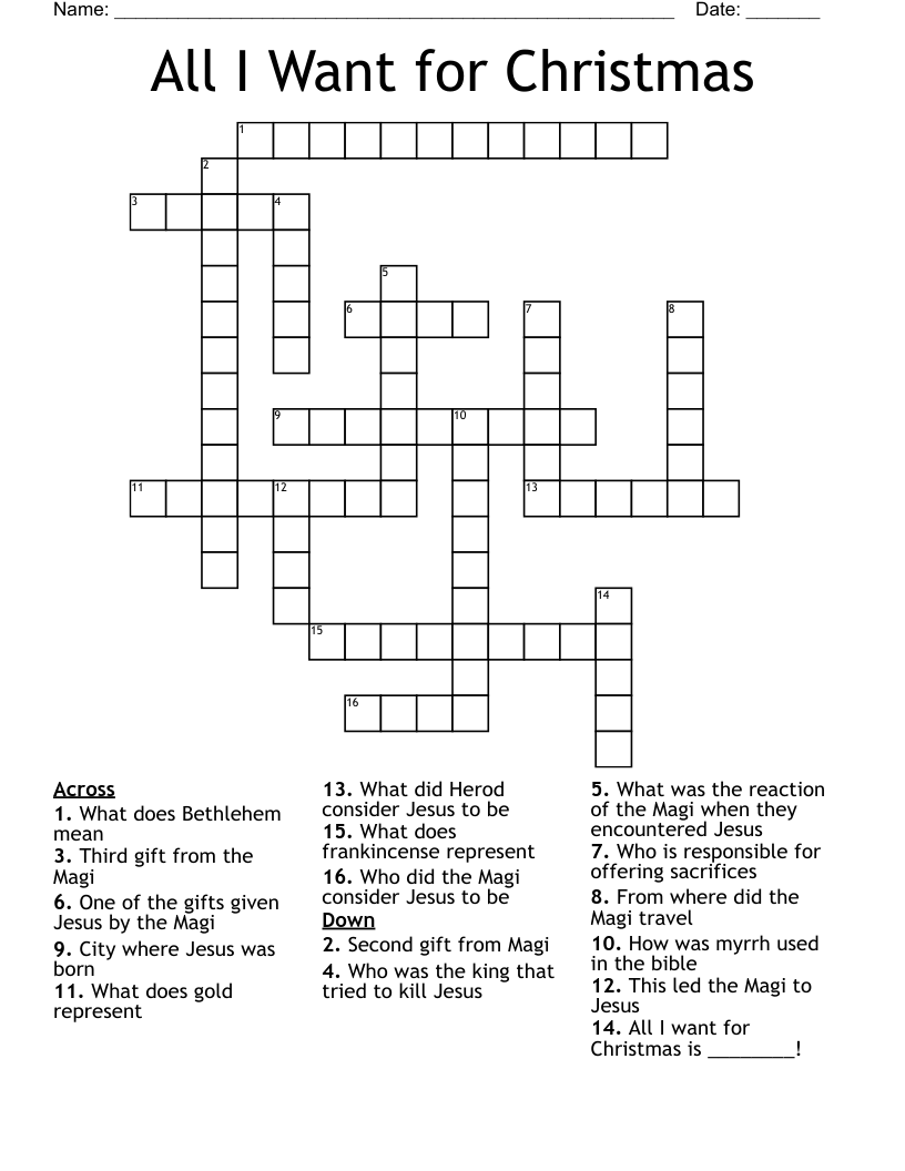 All I Want for Christmas  Crossword