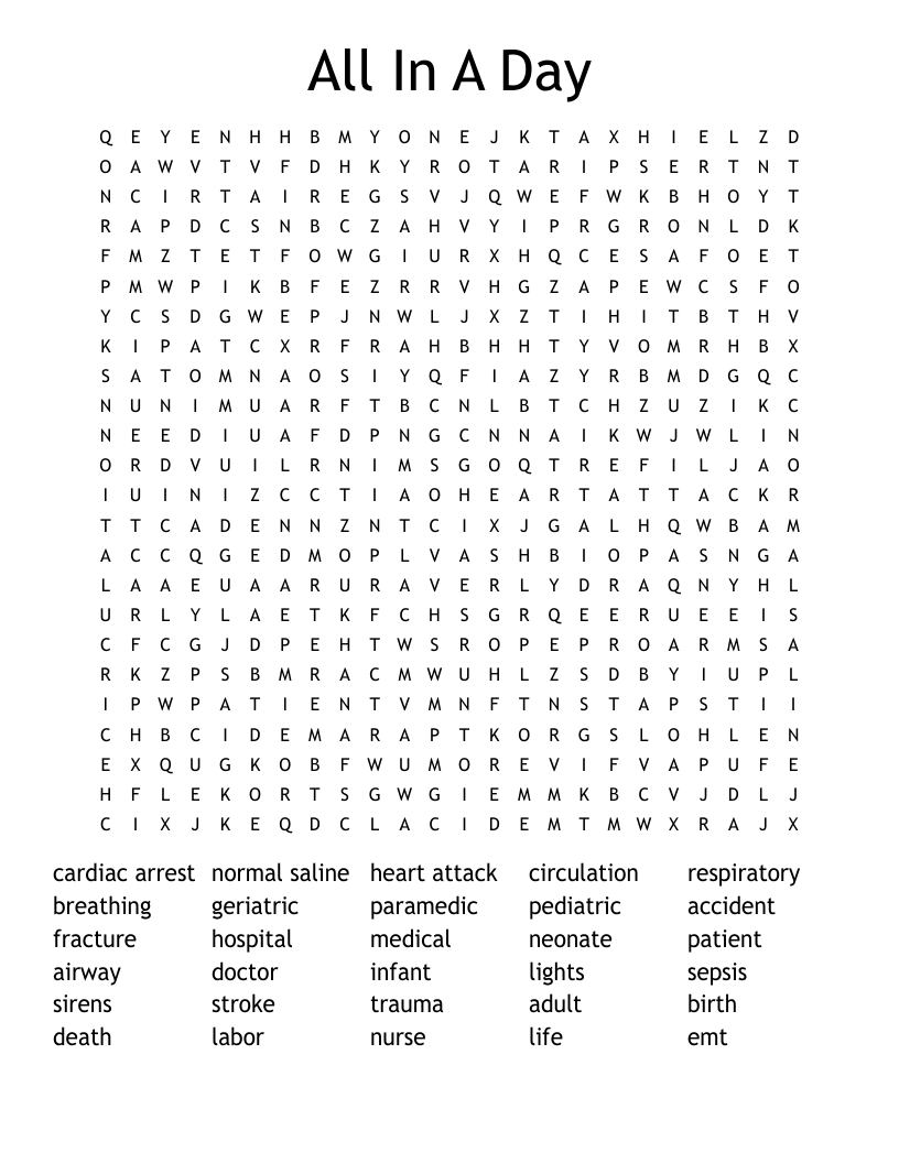 All In A Day Word Search