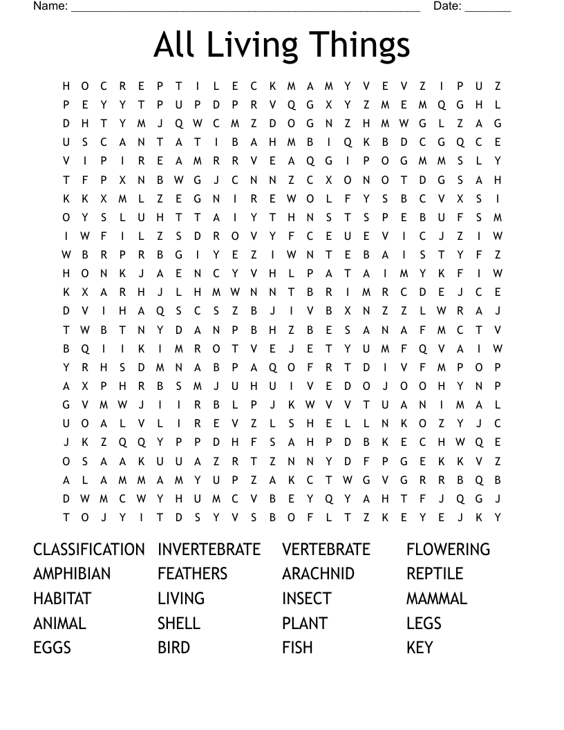 All Living Things Word Search