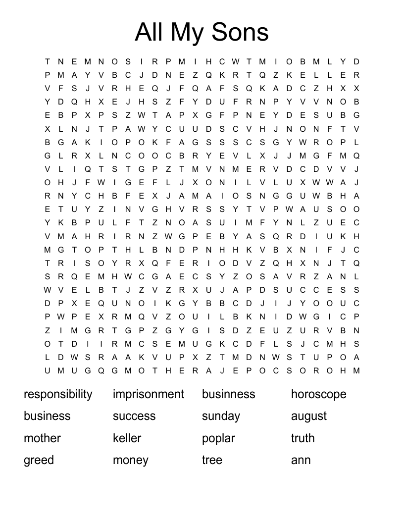 All My Sons Word Search