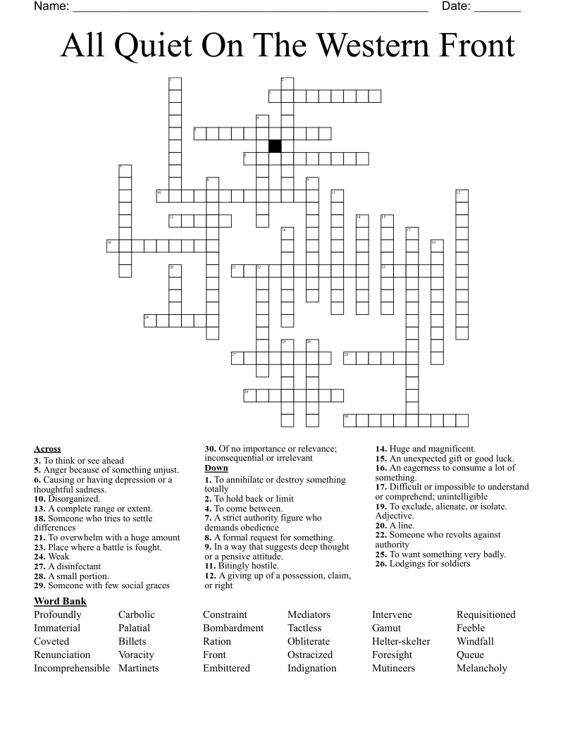 All Quiet On The Western Front Crossword