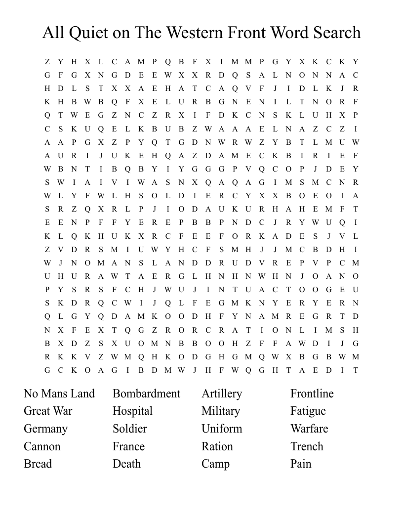 All Quiet on The Western Front Word Search