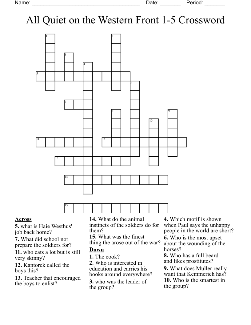 All Quiet on the Western Front 1-5 Crossword
