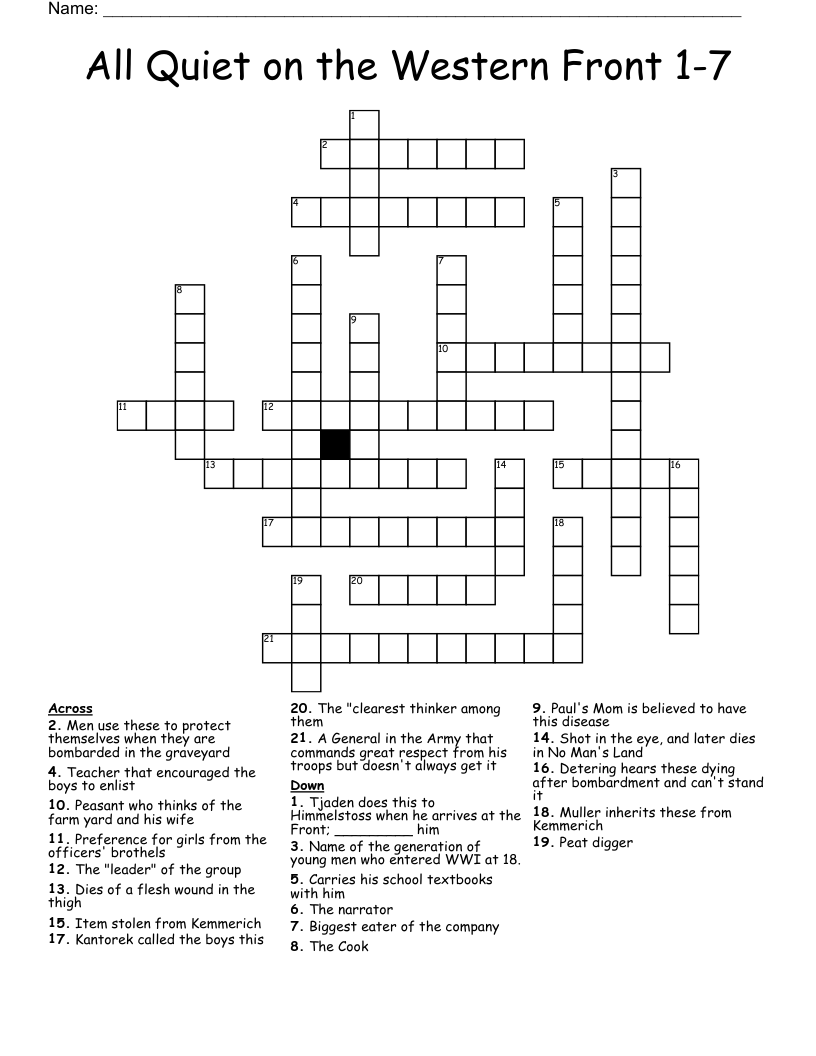 All Quiet on the Western Front 1-7 Crossword