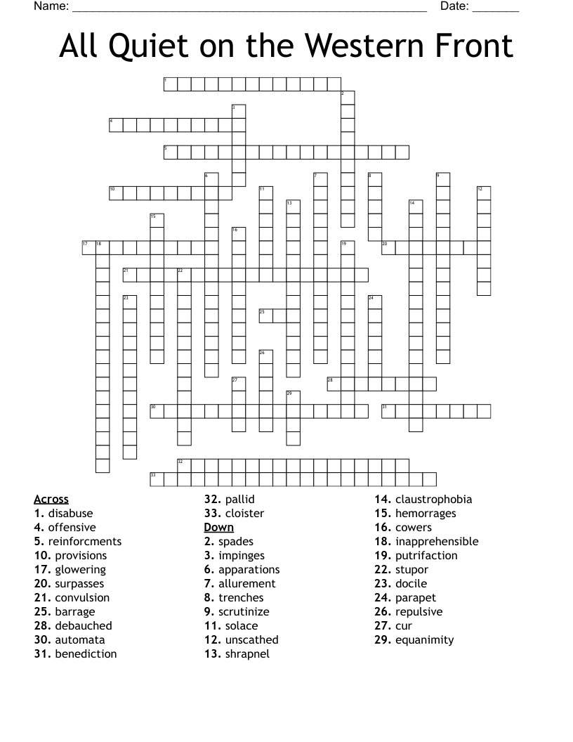 All Quiet on the Western Front Crossword