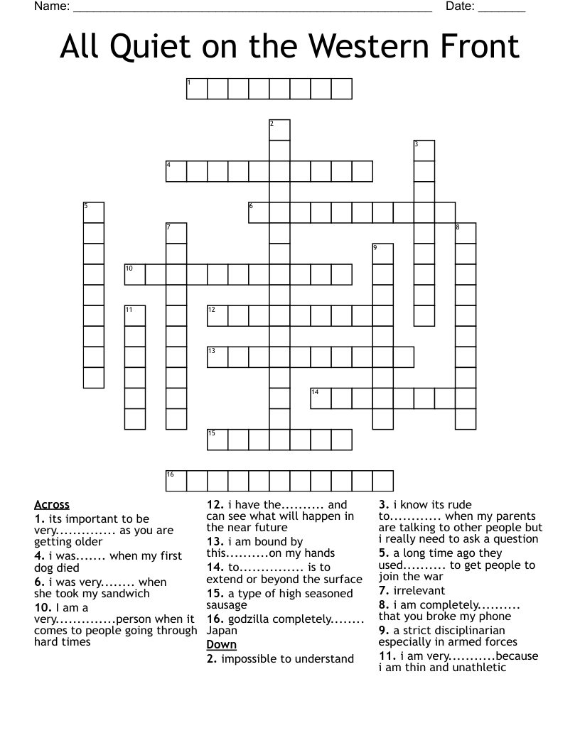 All Quiet on the Western Front Crossword