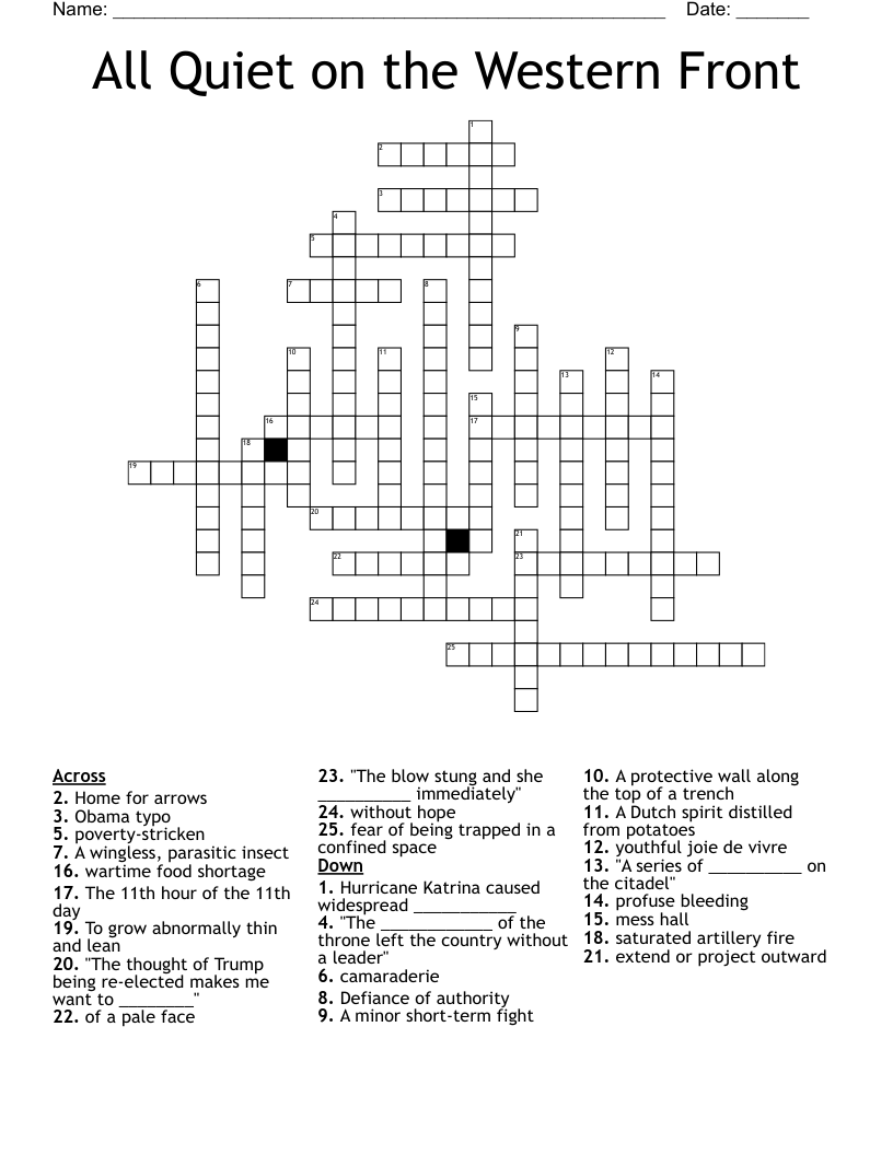 All Quiet on the Western Front Crossword