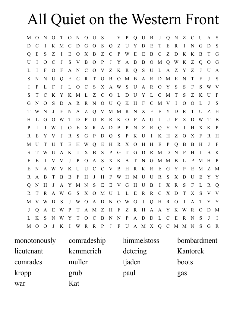 All Quiet on the Western Front Word Search