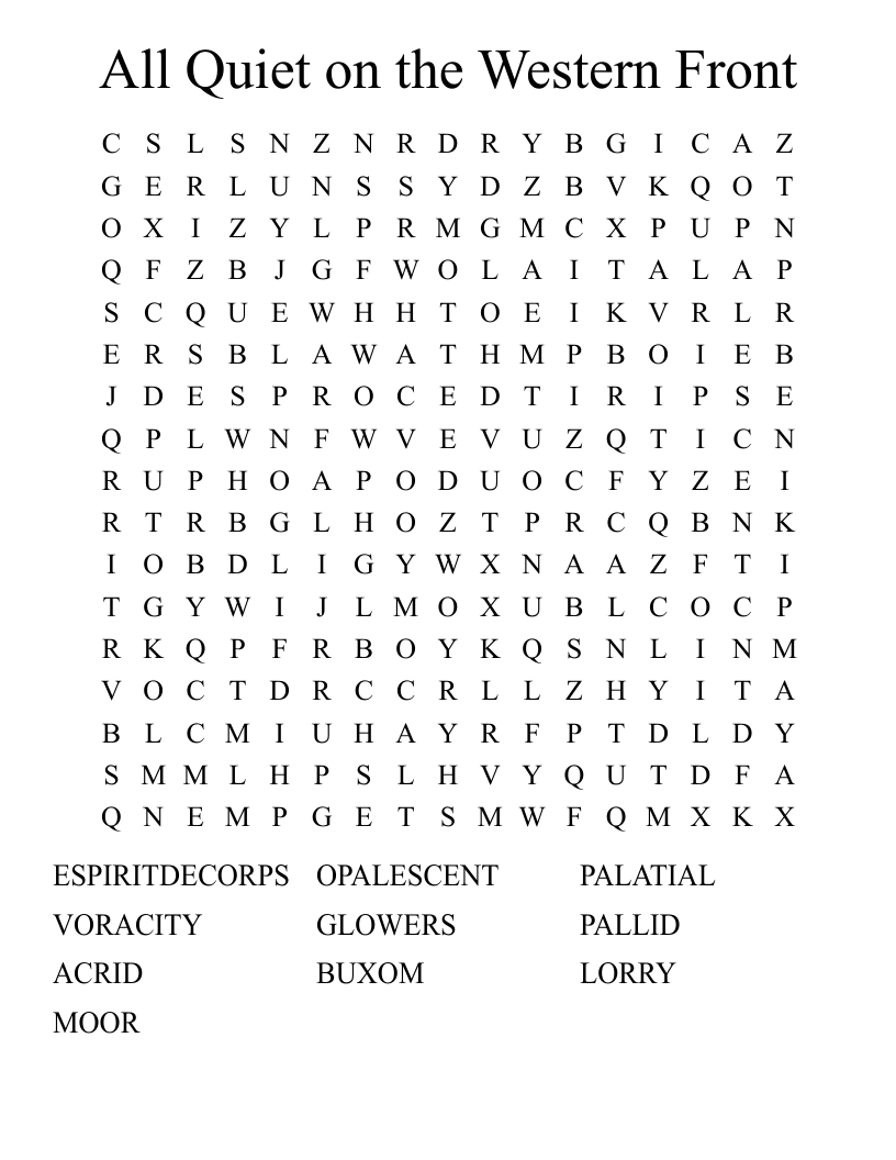 All Quiet on the Western Front Word Search