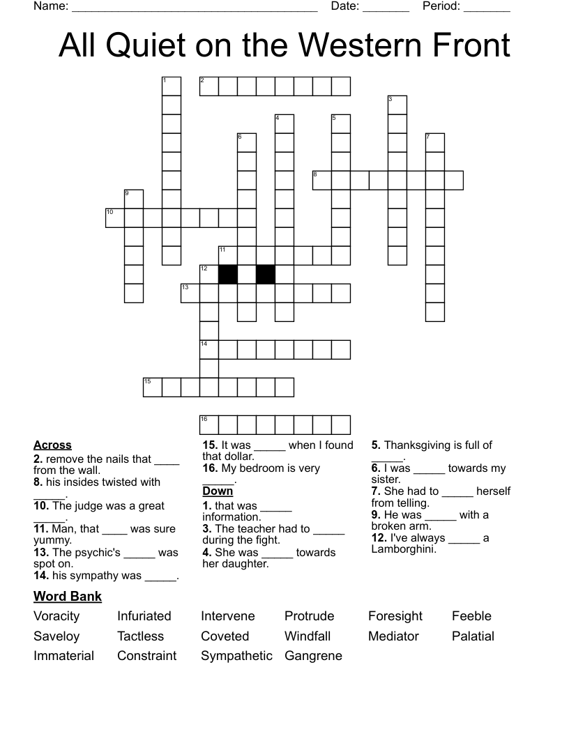 All Quiet on the Western Front Crossword