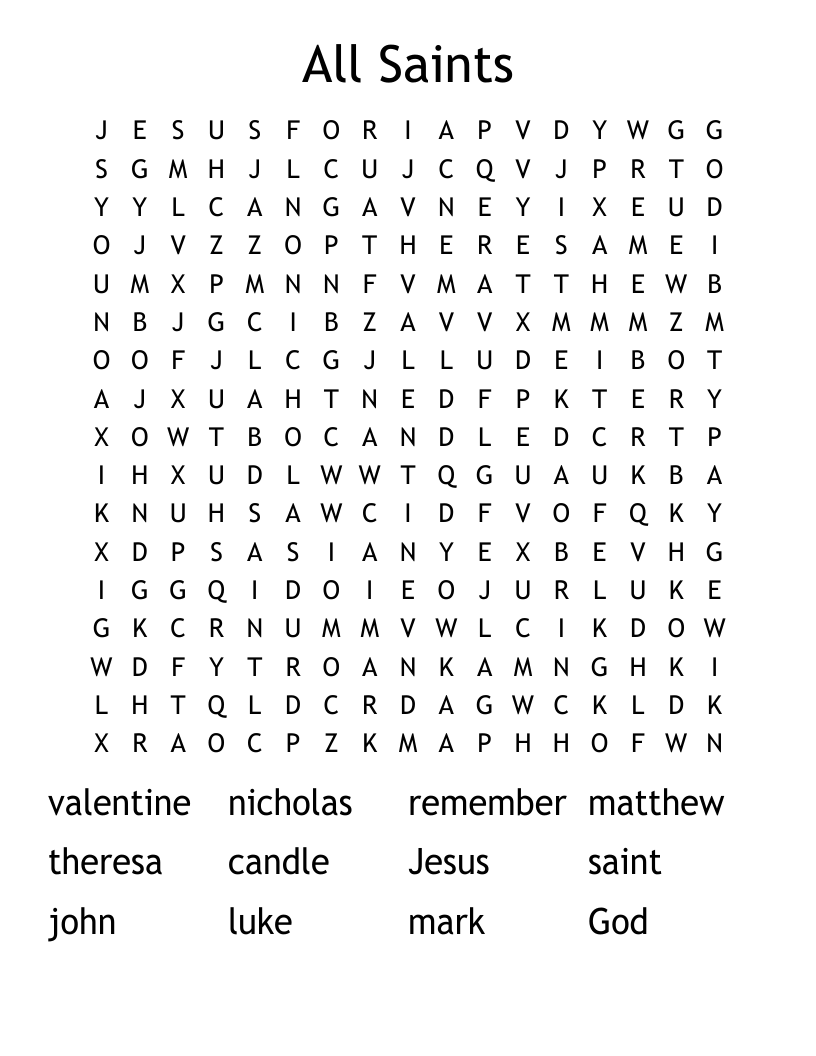 All Saints Word Search