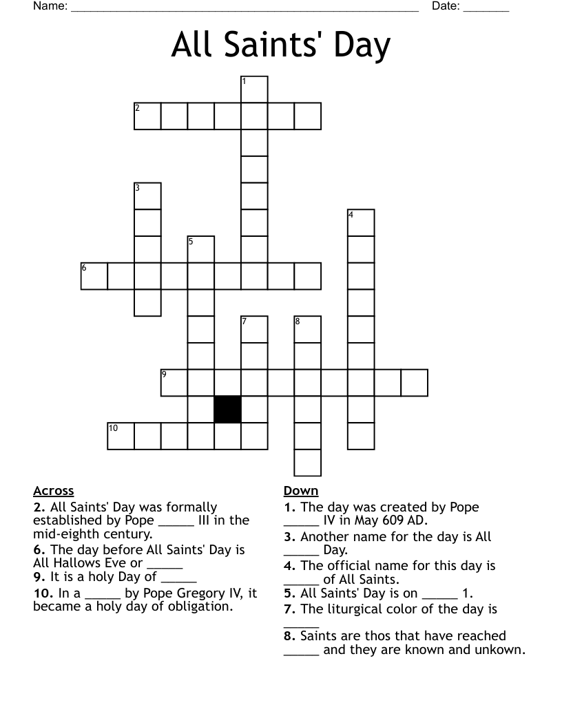 All Saints' Day Crossword
