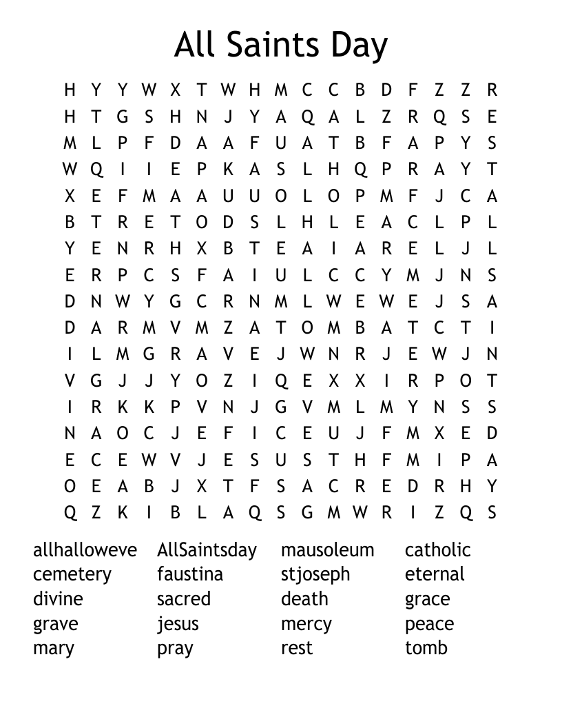 All Saints Day Word Search