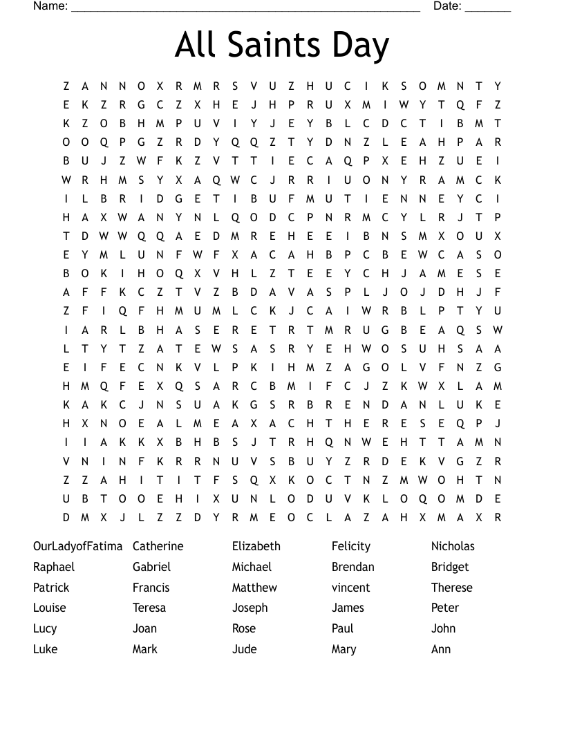 All Saints Day Word Search