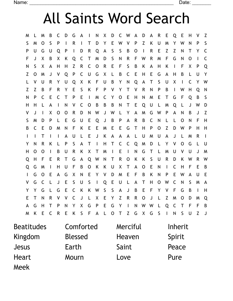 All Saints Word Search