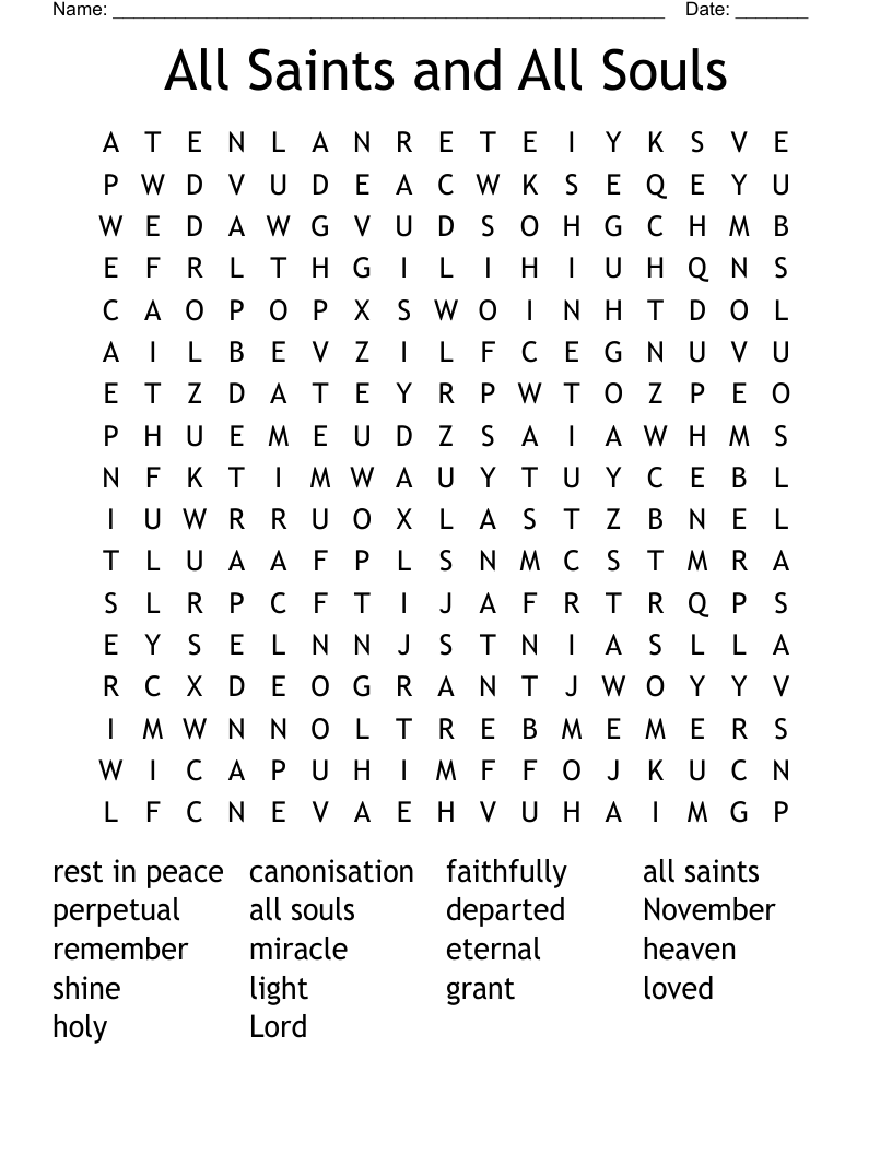 All Saints and All Souls Word Search