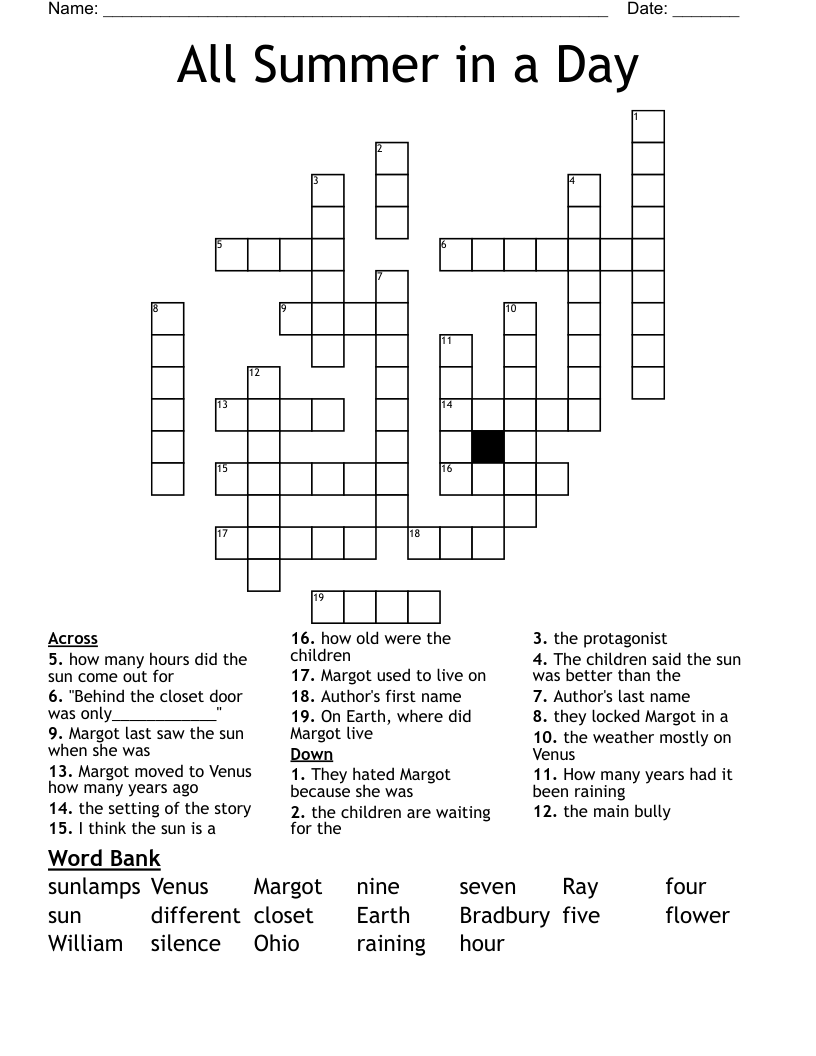 All Summer in a Day Crossword