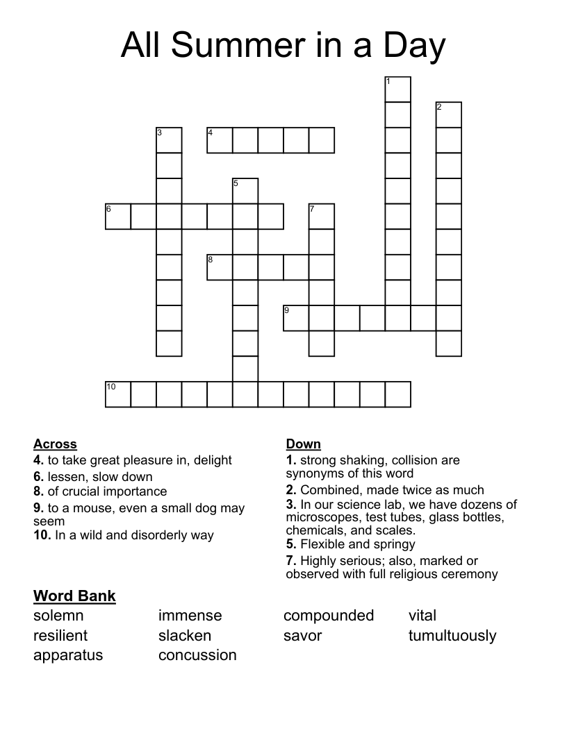 All Summer in a Day Crossword