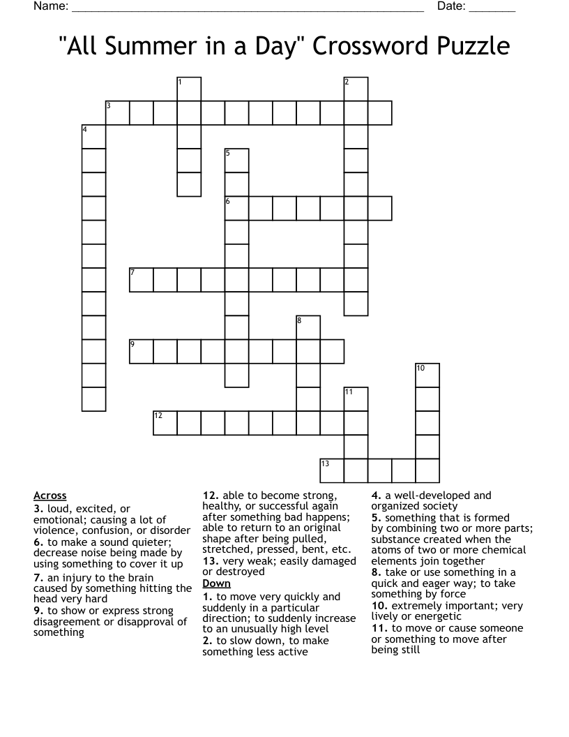 "All Summer in a Day" Crossword Puzzle