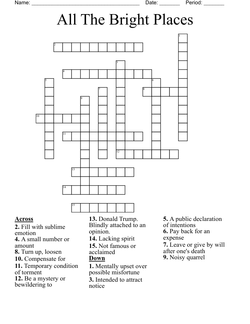 All The Bright Places Crossword