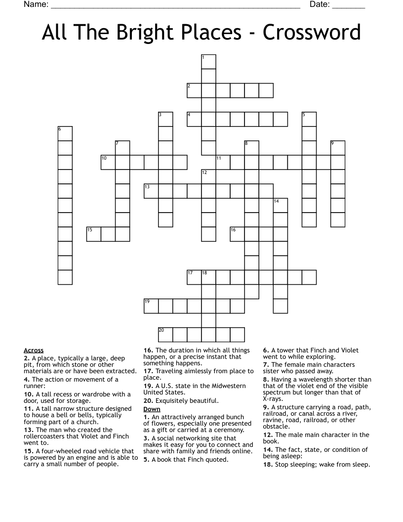 All The Bright Places - Crossword