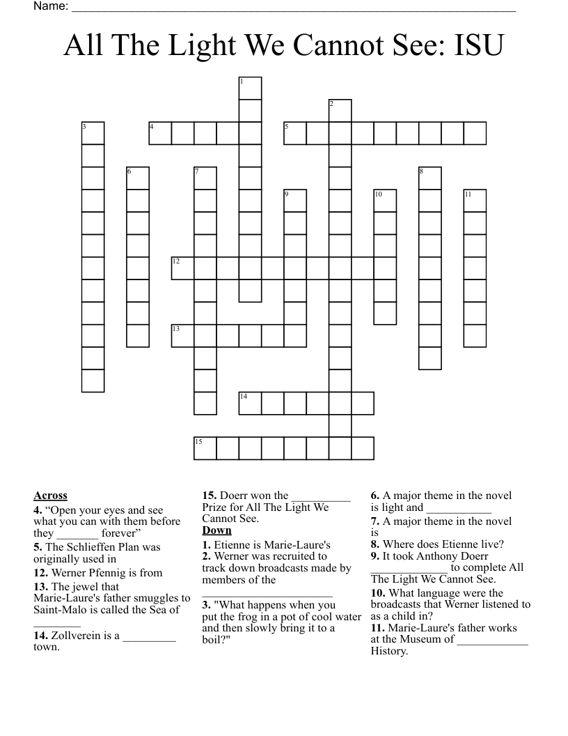 All The Light We Cannot See: ISU  Crossword