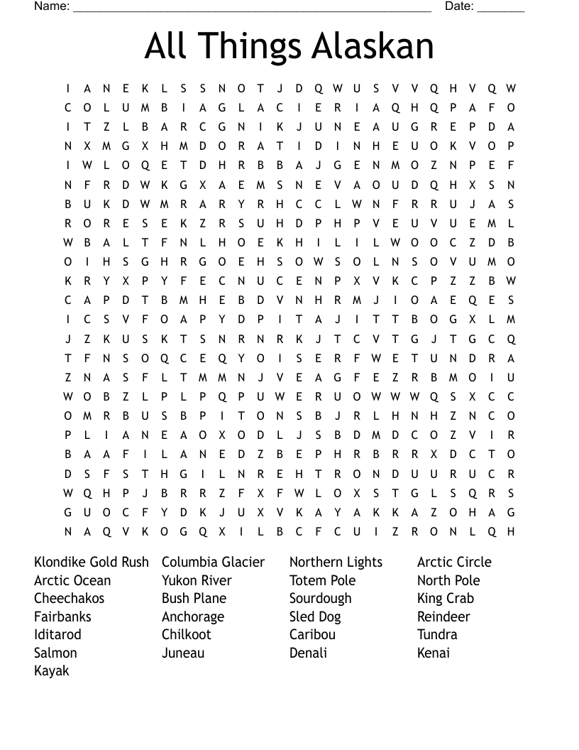 All Things Alaskan Word Search