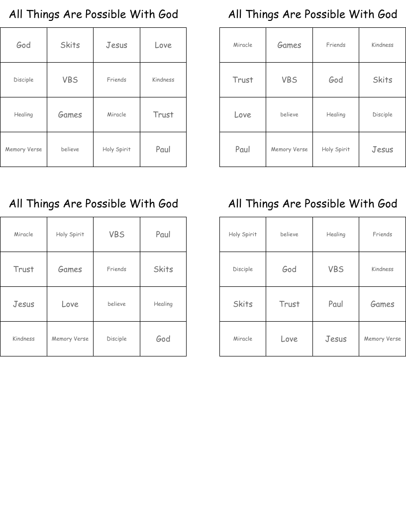 All Things Are Possible With God Bingo Cards