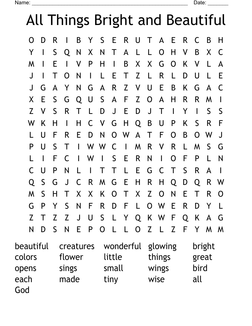 All Things Bright and Beautiful Word Search