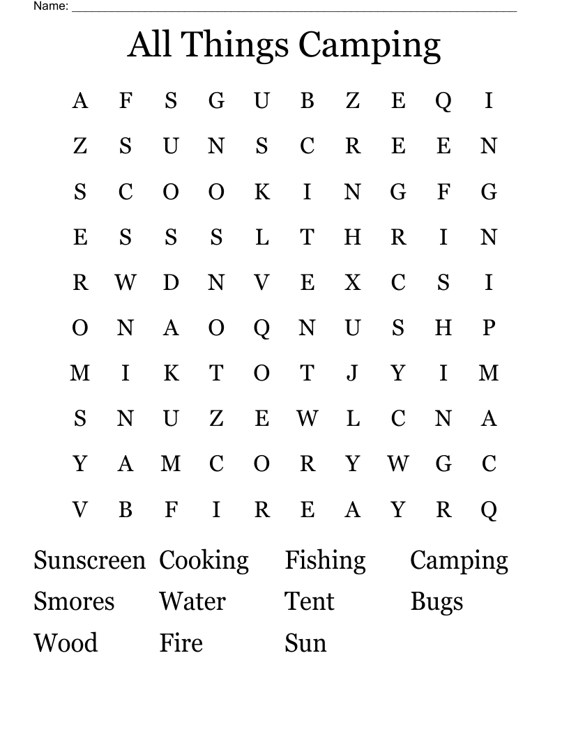 All Things Camping Word Search