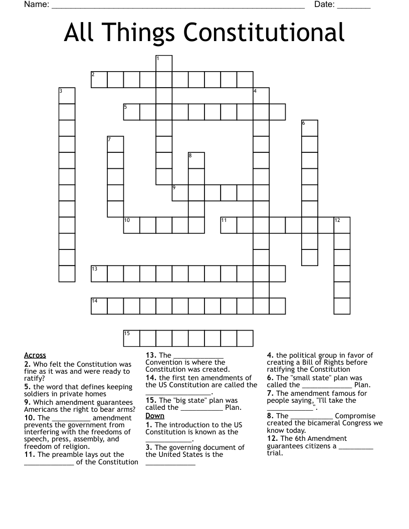 All Things Constitutional Crossword