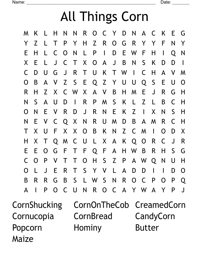 All Things Corn Word Search