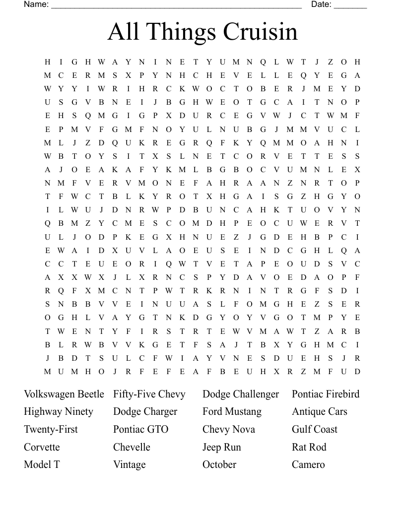 All Things Cruisin  Word Search