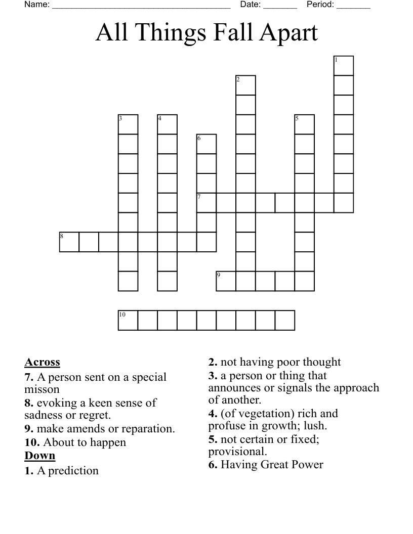 All Things Fall Apart Crossword
