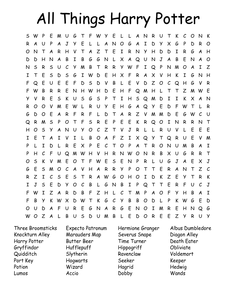 All Things Harry Potter Word Search