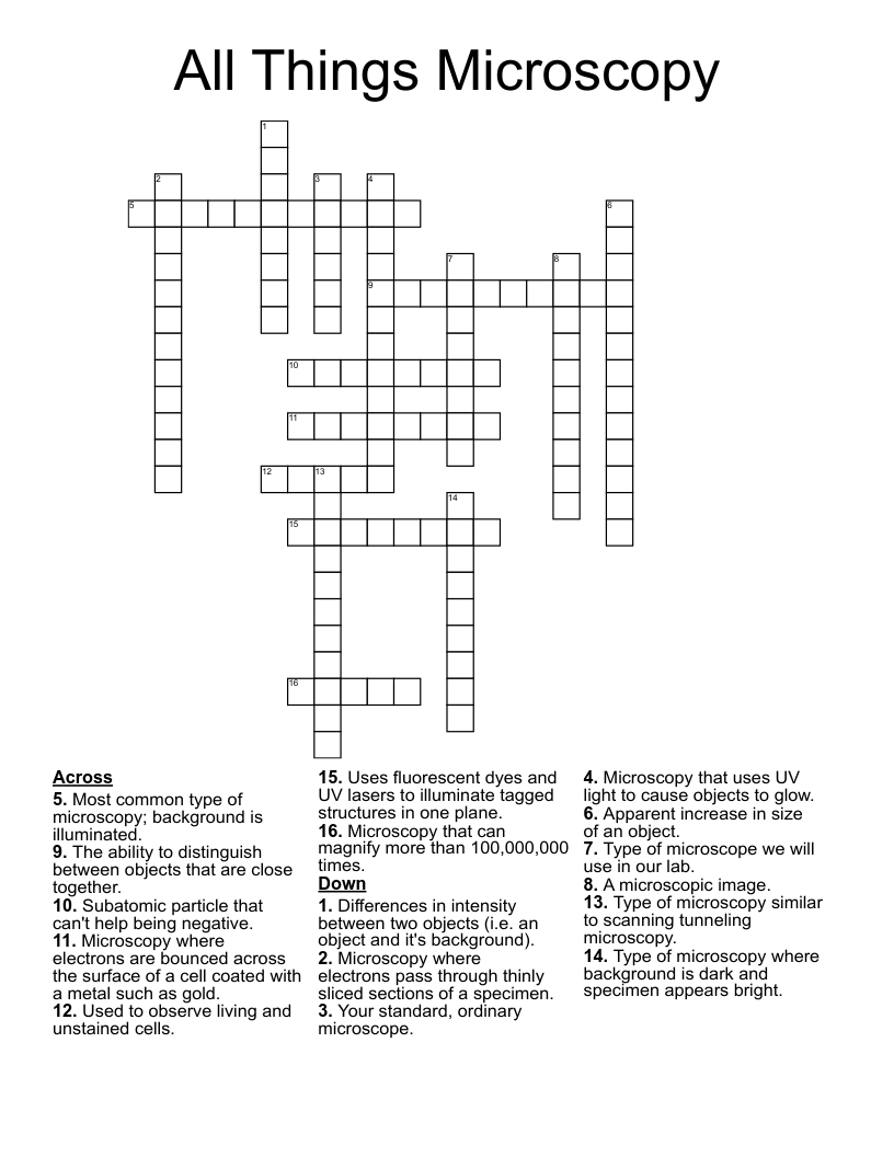 All Things Microscopy Crossword