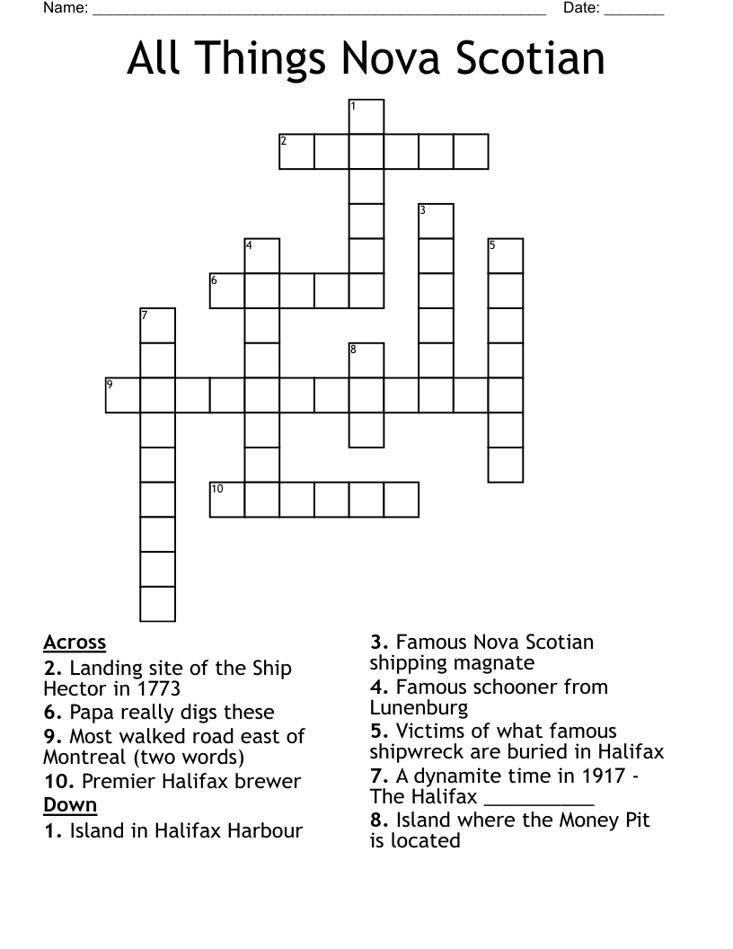 All Things Nova Scotian Crossword